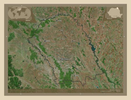Photo for Botosani, county of Romania. High resolution satellite map. Locations and names of major cities of the region. Corner auxiliary location maps - Royalty Free Image