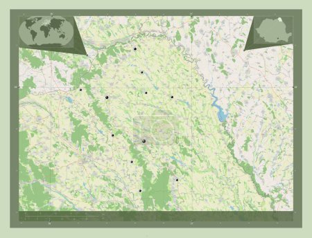 Téléchargez les photos : Botosani, county of Romania. Open Street Map. Locations of major cities of the region. Corner auxiliary location maps - en image libre de droit