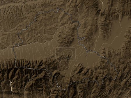 Téléchargez les photos : Brasov, county of Romania. Elevation map colored in sepia tones with lakes and rivers - en image libre de droit
