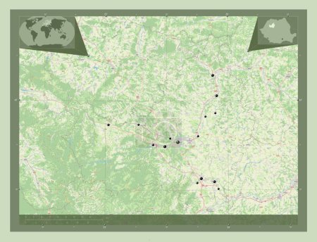 Téléchargez les photos : Cluj, county of Romania. Open Street Map. Locations of major cities of the region. Corner auxiliary location maps - en image libre de droit