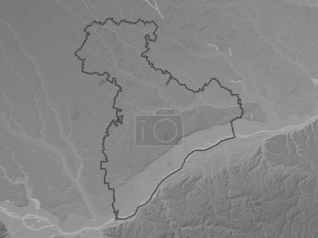 Téléchargez les photos : Giurgiu, county of Romania. Grayscale elevation map with lakes and rivers - en image libre de droit