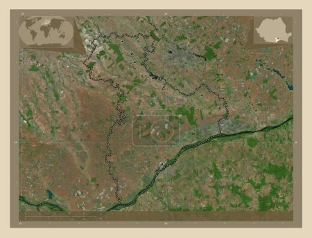 Photo for Giurgiu, county of Romania. High resolution satellite map. Locations of major cities of the region. Corner auxiliary location maps - Royalty Free Image