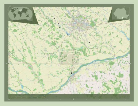 Foto de Giurgiu, county of Romania. Open Street Map. Locations of major cities of the region. Corner auxiliary location maps - Imagen libre de derechos