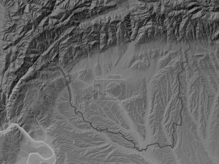 Photo for Gorj, county of Romania. Grayscale elevation map with lakes and rivers - Royalty Free Image
