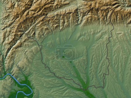 Téléchargez les photos : Gorj, county of Romania. Colored elevation map with lakes and rivers - en image libre de droit