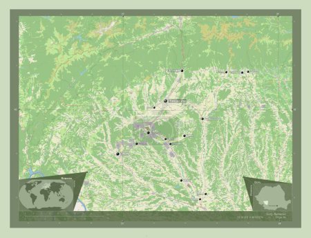 Téléchargez les photos : Gorj, county of Romania. Open Street Map. Locations and names of major cities of the region. Corner auxiliary location maps - en image libre de droit