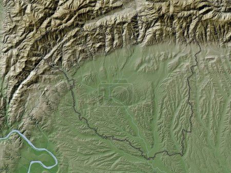 Photo for Gorj, county of Romania. Elevation map colored in wiki style with lakes and rivers - Royalty Free Image