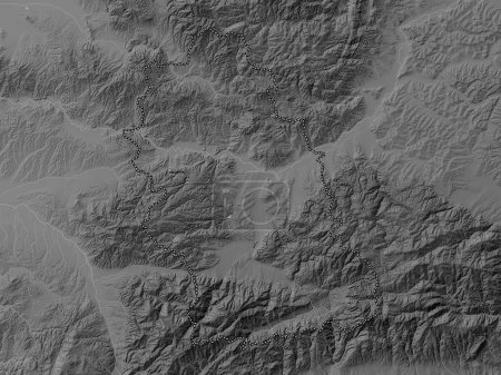 Téléchargez les photos : Hunedoara, county of Romania. Grayscale elevation map with lakes and rivers - en image libre de droit