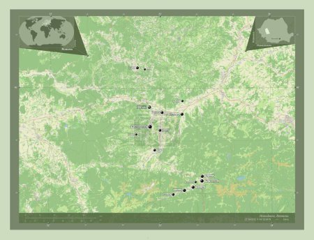 Téléchargez les photos : Hunedoara, county of Romania. Open Street Map. Locations and names of major cities of the region. Corner auxiliary location maps - en image libre de droit