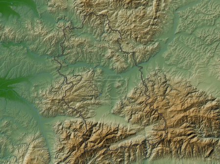 Téléchargez les photos : Hunedoara, county of Romania. Colored elevation map with lakes and rivers - en image libre de droit
