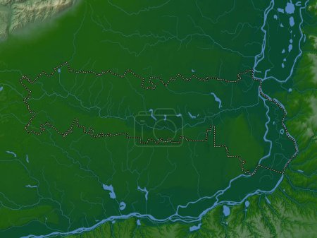 Téléchargez les photos : Ialomita, county of Romania. Colored elevation map with lakes and rivers - en image libre de droit