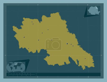 Téléchargez les photos : Iasi, county of Romania. Solid color shape. Locations of major cities of the region. Corner auxiliary location maps - en image libre de droit