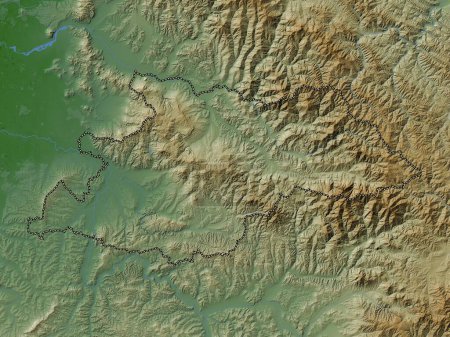 Téléchargez les photos : Maramures, county of Romania. Colored elevation map with lakes and rivers - en image libre de droit