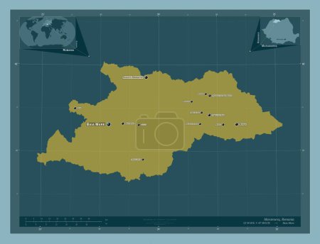 Foto de Maramures, county of Romania. Solid color shape. Locations and names of major cities of the region. Corner auxiliary location maps - Imagen libre de derechos