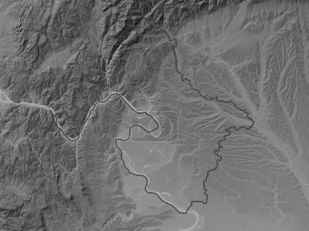 Téléchargez les photos : Mehedinti, county of Romania. Grayscale elevation map with lakes and rivers - en image libre de droit