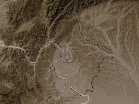 Téléchargez les photos : Mehedinti, county of Romania. Elevation map colored in sepia tones with lakes and rivers - en image libre de droit
