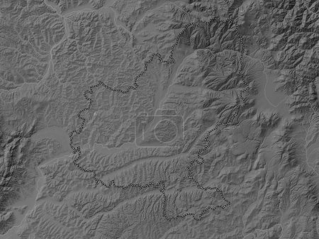 Téléchargez les photos : Mures, county of Romania. Grayscale elevation map with lakes and rivers - en image libre de droit