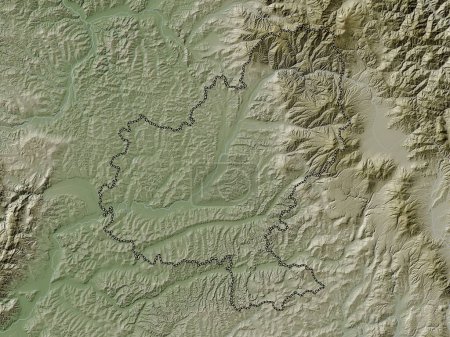 Photo for Mures, county of Romania. Elevation map colored in wiki style with lakes and rivers - Royalty Free Image
