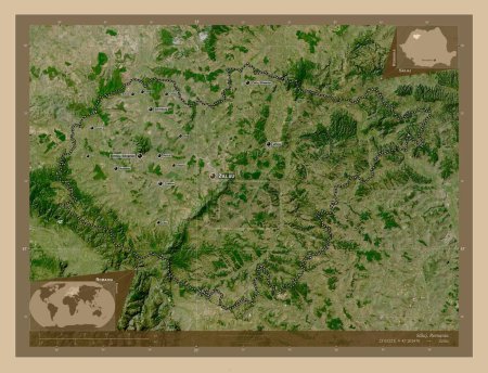 Photo for Salaj, county of Romania. Low resolution satellite map. Locations and names of major cities of the region. Corner auxiliary location maps - Royalty Free Image