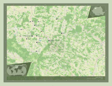 Téléchargez les photos : Salaj, county of Romania. Open Street Map. Locations and names of major cities of the region. Corner auxiliary location maps - en image libre de droit