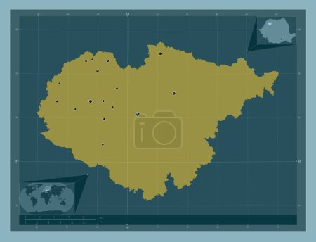 Téléchargez les photos : Salaj, county of Romania. Solid color shape. Locations of major cities of the region. Corner auxiliary location maps - en image libre de droit