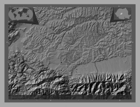 Foto de Sibiu, county of Romania. Bilevel elevation map with lakes and rivers. Locations of major cities of the region. Corner auxiliary location maps - Imagen libre de derechos