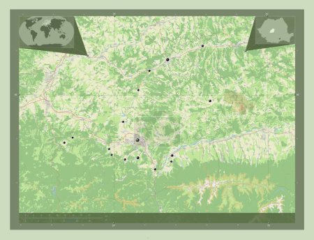Foto de Sibiu, county of Romania. Open Street Map. Locations of major cities of the region. Corner auxiliary location maps - Imagen libre de derechos