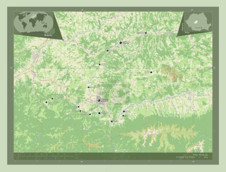 Foto de Sibiu, county of Romania. Open Street Map. Locations and names of major cities of the region. Corner auxiliary location maps - Imagen libre de derechos