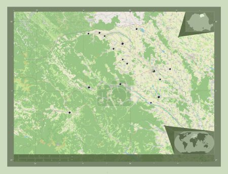Foto de Suceava, county of Romania. Open Street Map. Locations of major cities of the region. Corner auxiliary location maps - Imagen libre de derechos