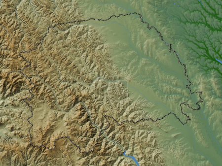 Téléchargez les photos : Suceava, county of Romania. Colored elevation map with lakes and rivers - en image libre de droit