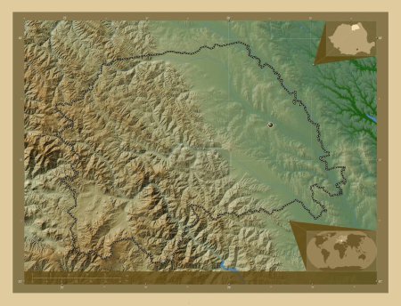 Téléchargez les photos : Suceava, county of Romania. Colored elevation map with lakes and rivers. Corner auxiliary location maps - en image libre de droit