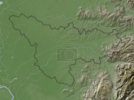 Photo for Timis, county of Romania. Elevation map colored in wiki style with lakes and rivers - Royalty Free Image