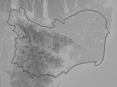 Téléchargez les photos : Tulcea, county of Romania. Grayscale elevation map with lakes and rivers - en image libre de droit