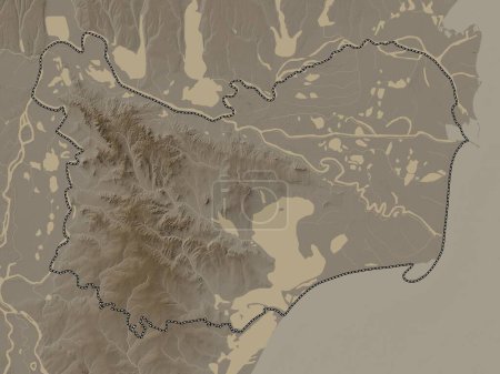 Téléchargez les photos : Tulcea, county of Romania. Elevation map colored in sepia tones with lakes and rivers - en image libre de droit