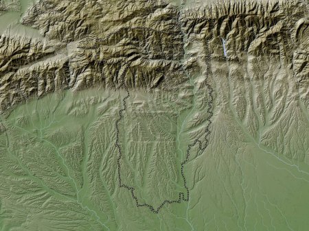 Téléchargez les photos : Valcea, county of Romania. Elevation map colored in wiki style with lakes and rivers - en image libre de droit