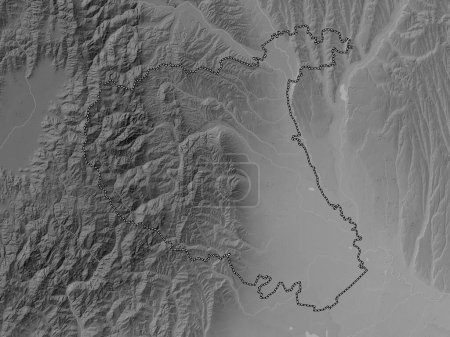 Téléchargez les photos : Vrancea, county of Romania. Grayscale elevation map with lakes and rivers - en image libre de droit