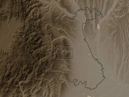 Téléchargez les photos : Vrancea, county of Romania. Elevation map colored in sepia tones with lakes and rivers - en image libre de droit