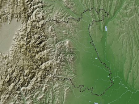 Téléchargez les photos : Vrancea, county of Romania. Elevation map colored in wiki style with lakes and rivers - en image libre de droit