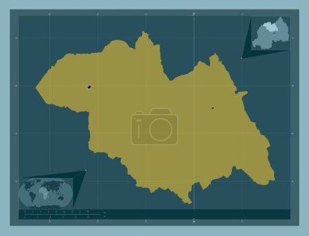 Photo for Amajyaruguru, province of Rwanda. Solid color shape. Locations of major cities of the region. Corner auxiliary location maps - Royalty Free Image