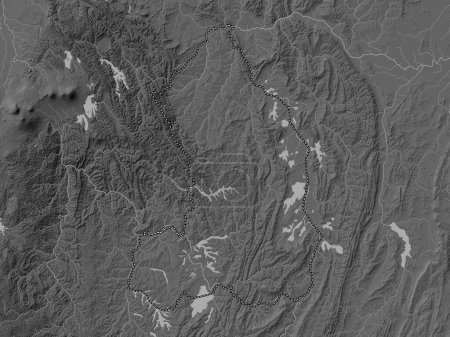 Téléchargez les photos : Iburasirazuba, province of Rwanda. Grayscale elevation map with lakes and rivers - en image libre de droit