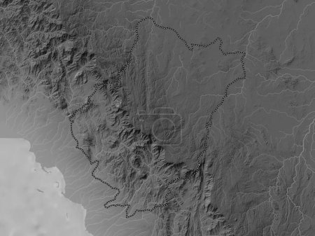 Téléchargez les photos : Al Bahah, region of Saudi Arabia. Grayscale elevation map with lakes and rivers - en image libre de droit