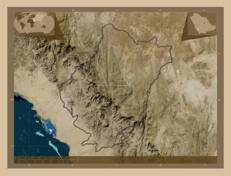Téléchargez les photos : Al Bahah, region of Saudi Arabia. Low resolution satellite map. Corner auxiliary location maps - en image libre de droit