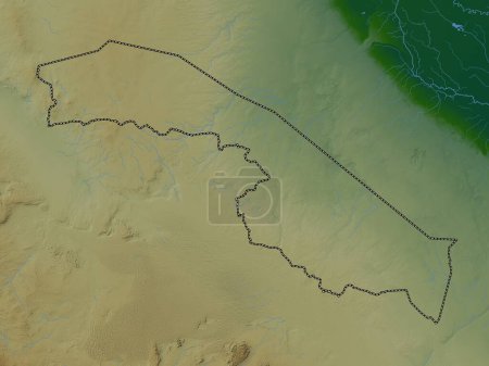 Photo for Al Hudud ash Shamaliyah, region of Saudi Arabia. Colored elevation map with lakes and rivers - Royalty Free Image