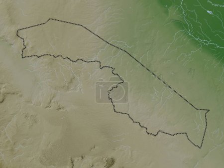 Téléchargez les photos : Al Hudud ash Shamaliyah, region of Saudi Arabia. Elevation map colored in wiki style with lakes and rivers - en image libre de droit