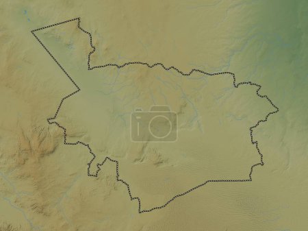 Téléchargez les photos : Al Jawf, région d'Arabie Saoudite. Carte d'altitude colorée avec lacs et rivières - en image libre de droit