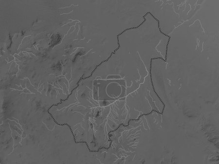 Foto de Al Qasim, región de Arabia Saudita. Mapa de elevación a escala de grises con lagos y ríos - Imagen libre de derechos