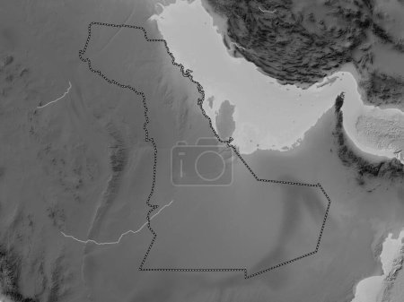 Photo pour Ash Sharqiyah, region of Saudi Arabia. Grayscale elevation map with lakes and rivers - image libre de droit