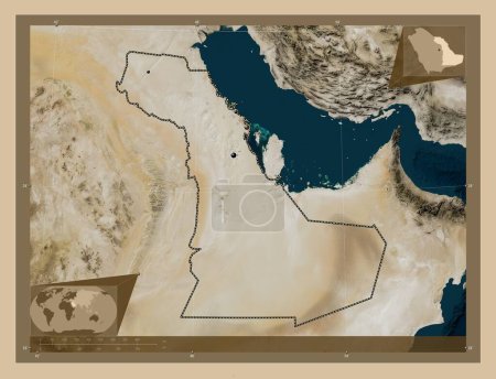 Photo pour Ash Sharqiyah, region of Saudi Arabia. Low resolution satellite map. Locations of major cities of the region. Corner auxiliary location maps - image libre de droit