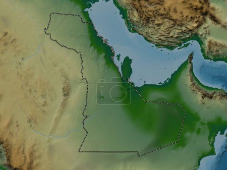 Photo pour Ash Sharqiyah, region of Saudi Arabia. Colored elevation map with lakes and rivers - image libre de droit