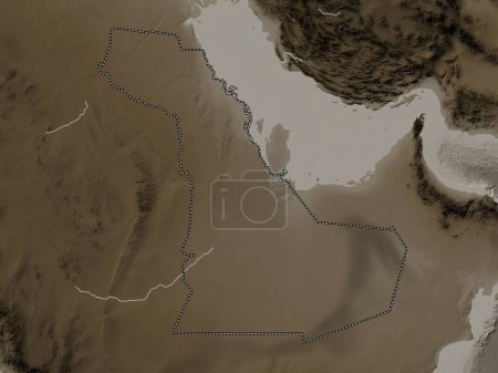 Photo pour Ash Sharqiyah, region of Saudi Arabia. Elevation map colored in sepia tones with lakes and rivers - image libre de droit